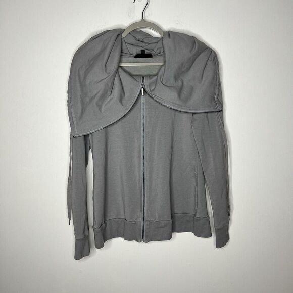 Threads Saks Fifth Avenue Jacket Womens Medium Gray Draped Collars Zip Front - Picture 10 of 12